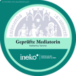 Badge mit dem Siegel der Universität zu Köln als Geprüfte Mediatorin für Katharina Temme vom ineko Institut an der Universität zu Köln